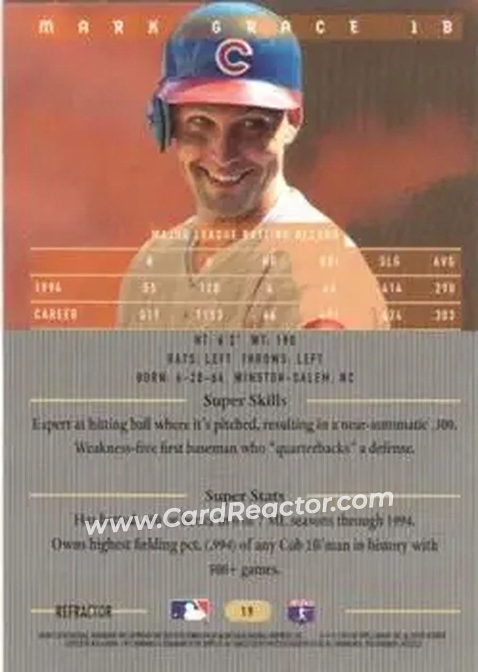 1995 Bowman's Best - Refractors #19 - Mark Grace - Chicago Cubs - Back 1995 Bowman's Best - Refractors #19 - Mark Grace - Chicago Cubs - Back