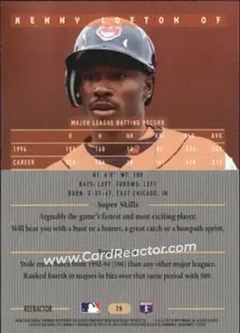 1995 Bowman's Best - Refractors #20 - Kenny Lofton - Cleveland Indians - Back 1995 Bowman's Best - Refractors #20 - Kenny Lofton - Cleveland Indians - Back