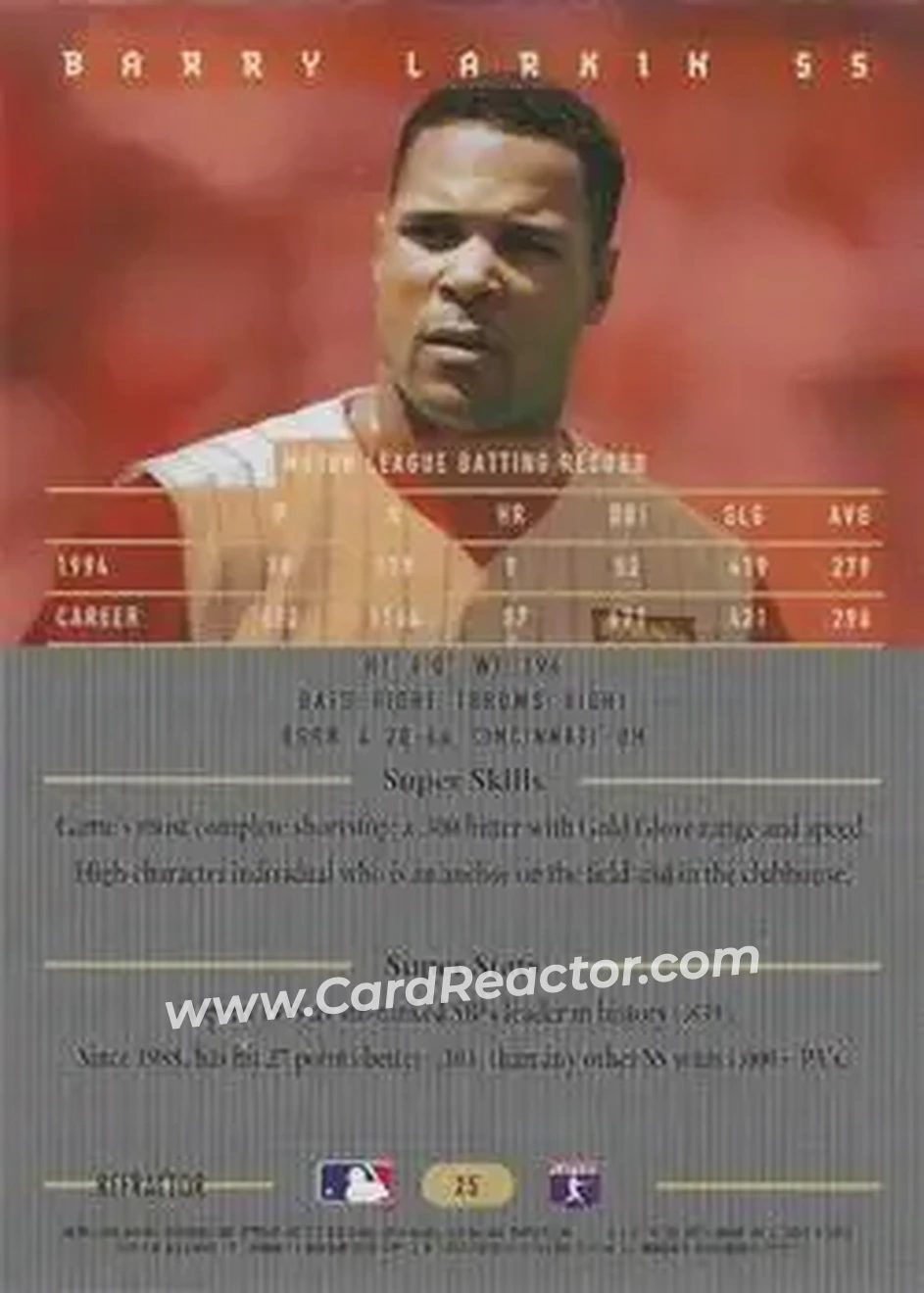1995 Bowman's Best - Refractors #25 - Barry Larkin - Cincinnati Reds - Back 1995 Bowman's Best - Refractors #25 - Barry Larkin - Cincinnati Reds - Back