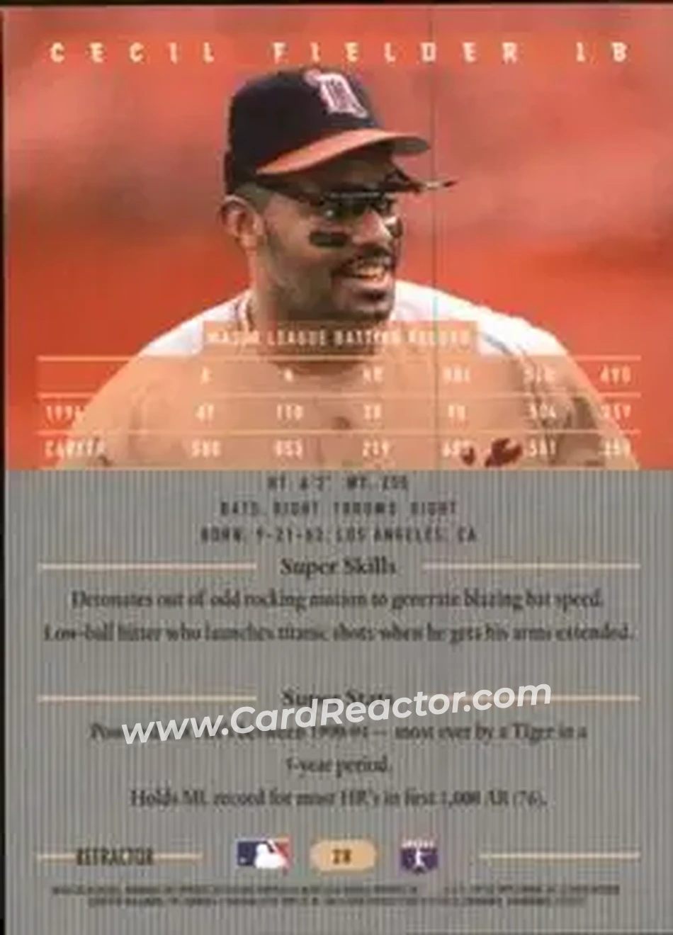 1995 Bowman's Best - Refractors #28 - Cecil Fielder - Detroit Tigers - Back 1995 Bowman's Best - Refractors #28 - Cecil Fielder - Detroit Tigers - Back