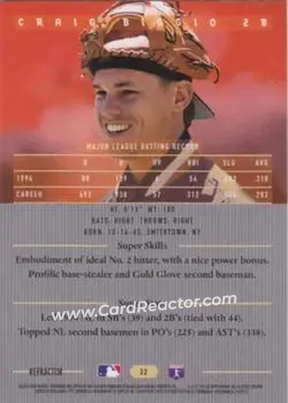 1995 Bowman's Best - Refractors #32 - Craig Biggio - Houston Astros - Back 1995 Bowman's Best - Refractors #32 - Craig Biggio - Houston Astros - Back