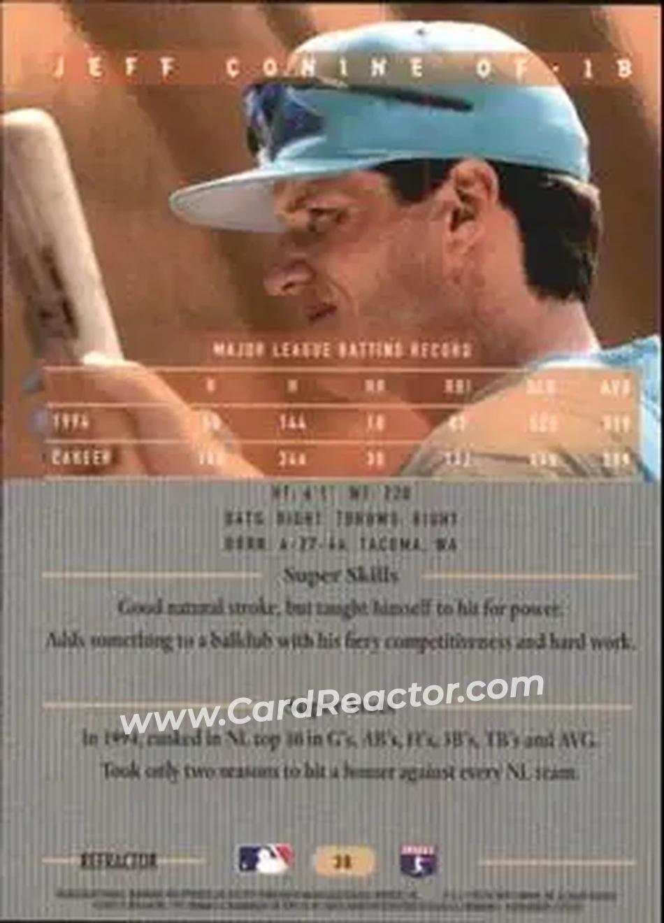 1995 Bowman's Best - Refractors #38 - Jeff Conine - Florida Marlins - Back 1995 Bowman's Best - Refractors #38 - Jeff Conine - Florida Marlins - Back
