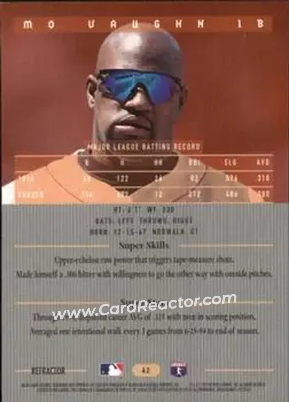 1995 Bowman's Best - Refractors #42 - Mo Vaughn - Boston Red Sox - Back 1995 Bowman's Best - Refractors #42 - Mo Vaughn - Boston Red Sox - Back