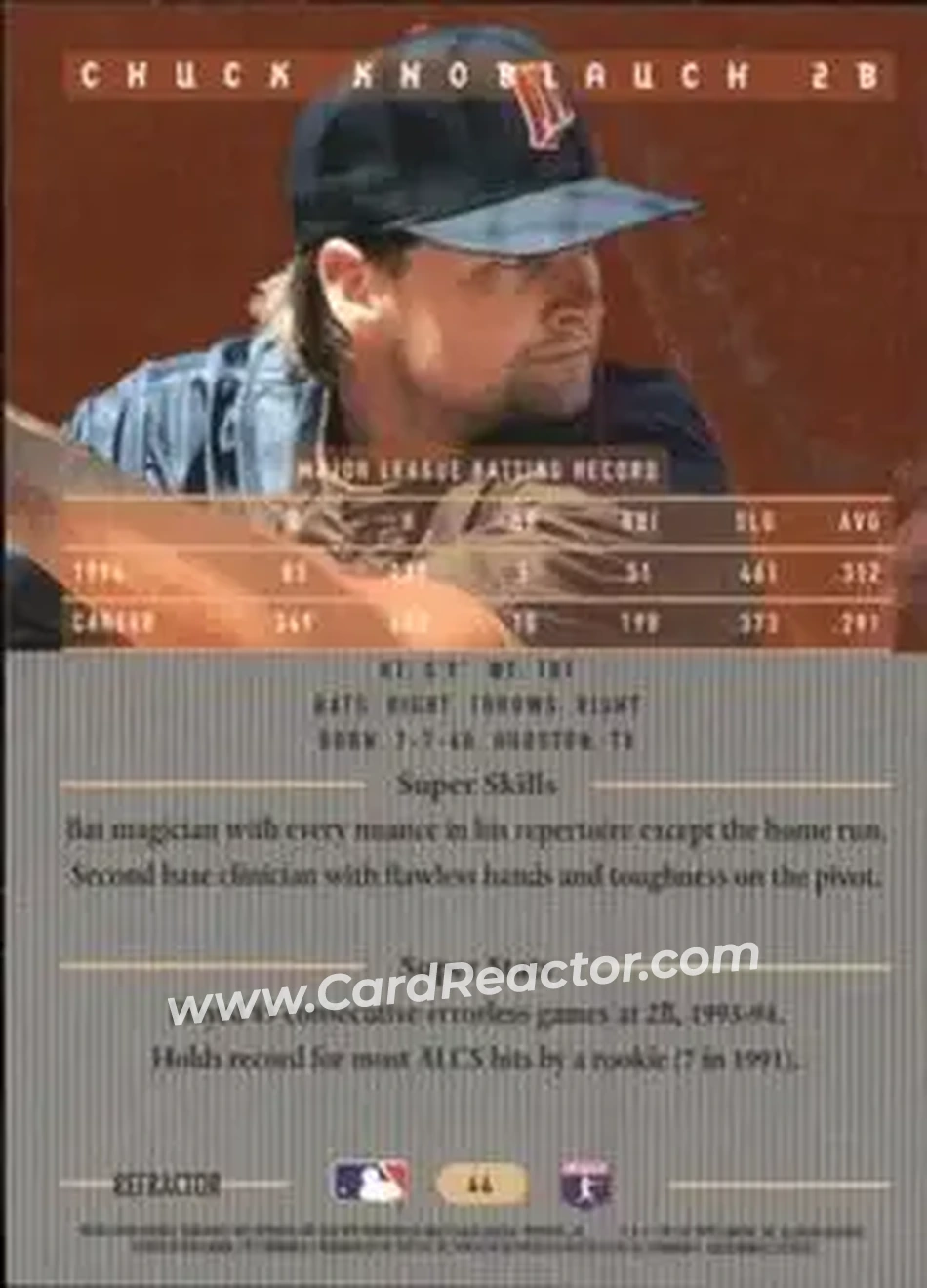 1995 Bowman's Best - Refractors #44 - Chuck Knoblauch - Minnesota Twins - Back 1995 Bowman's Best - Refractors #44 - Chuck Knoblauch - Minnesota Twins - Back