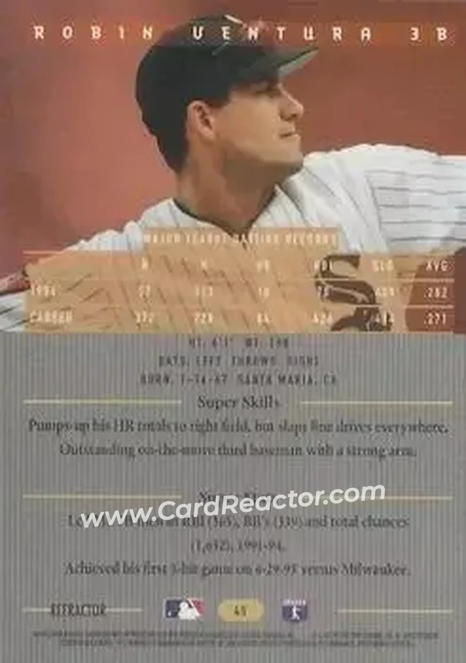 1995 Bowman's Best - Refractors #45 - Robin Ventura - Chicago White Sox - Back 1995 Bowman's Best - Refractors #45 - Robin Ventura - Chicago White Sox - Back