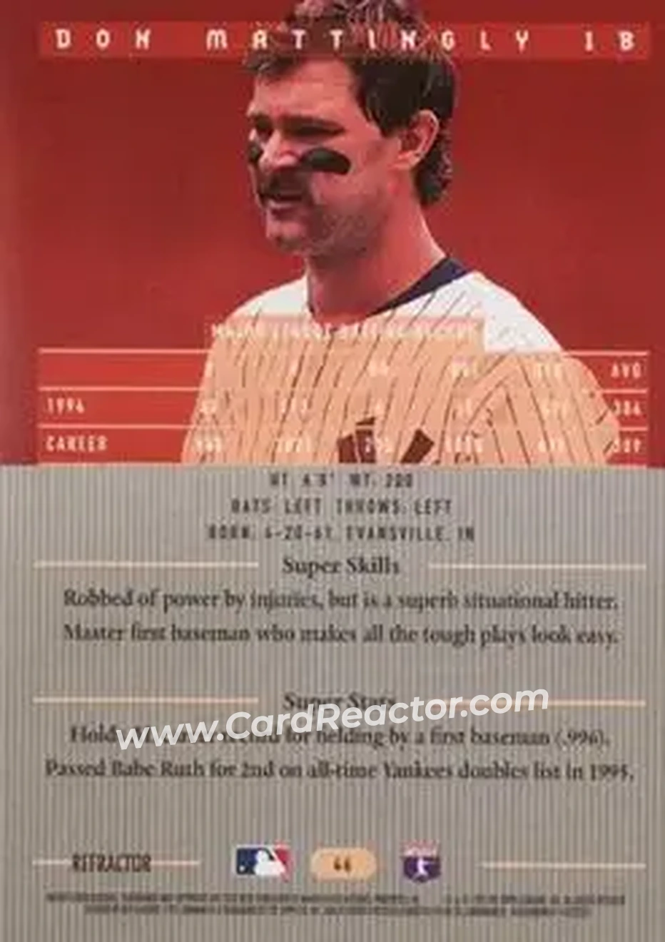 1995 Bowman's Best - Refractors #46 - Don Mattingly - New York Yankees - Back 1995 Bowman's Best - Refractors #46 - Don Mattingly - New York Yankees - Back
