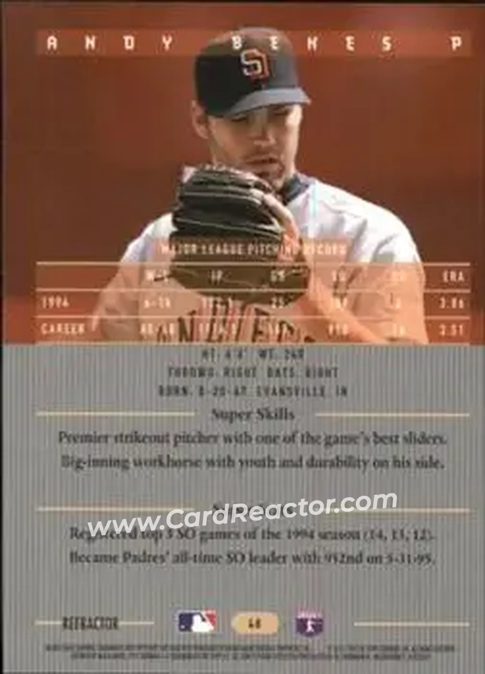 1995 Bowman's Best - Refractors #48 - Andy Benes - San Diego Padres - Back
