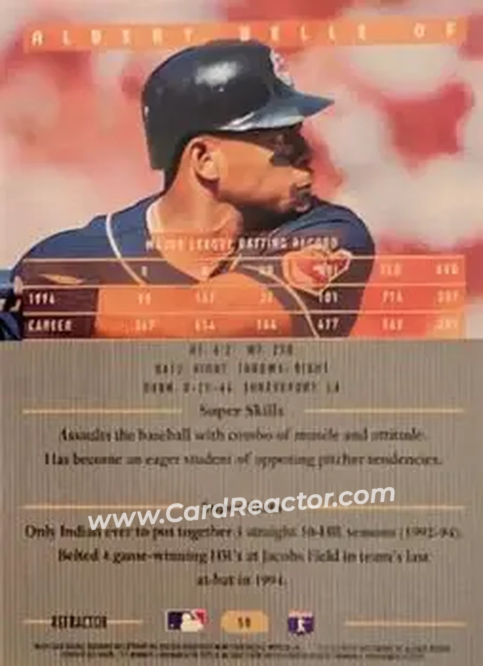 1995 Bowman's Best - Refractors #50 - Albert Belle - Cleveland Indians - Back 1995 Bowman's Best - Refractors #50 - Albert Belle - Cleveland Indians - Back