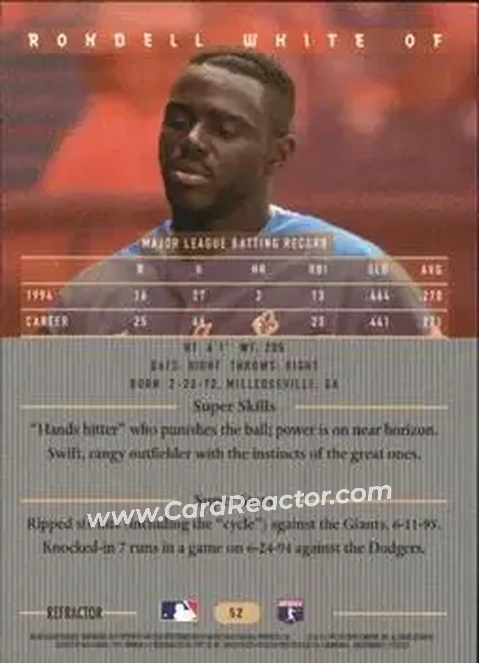 1995 Bowman's Best - Refractors #52 - Rondell White - Montreal Expos - Back 1995 Bowman's Best - Refractors #52 - Rondell White - Montreal Expos - Back