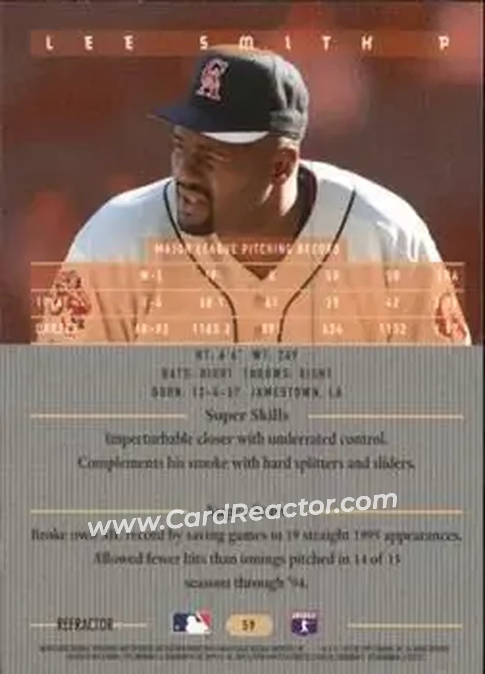1995 Bowman's Best - Refractors #59 - Lee Smith - California Angels - Back 1995 Bowman's Best - Refractors #59 - Lee Smith - California Angels - Back
