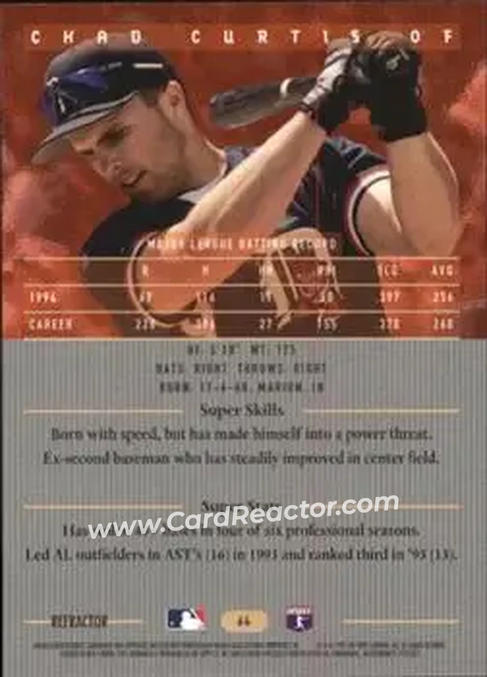 1995 Bowman's Best - Refractors #64 - Chad Curtis - Detroit Tigers - Back 1995 Bowman's Best - Refractors #64 - Chad Curtis - Detroit Tigers - Back