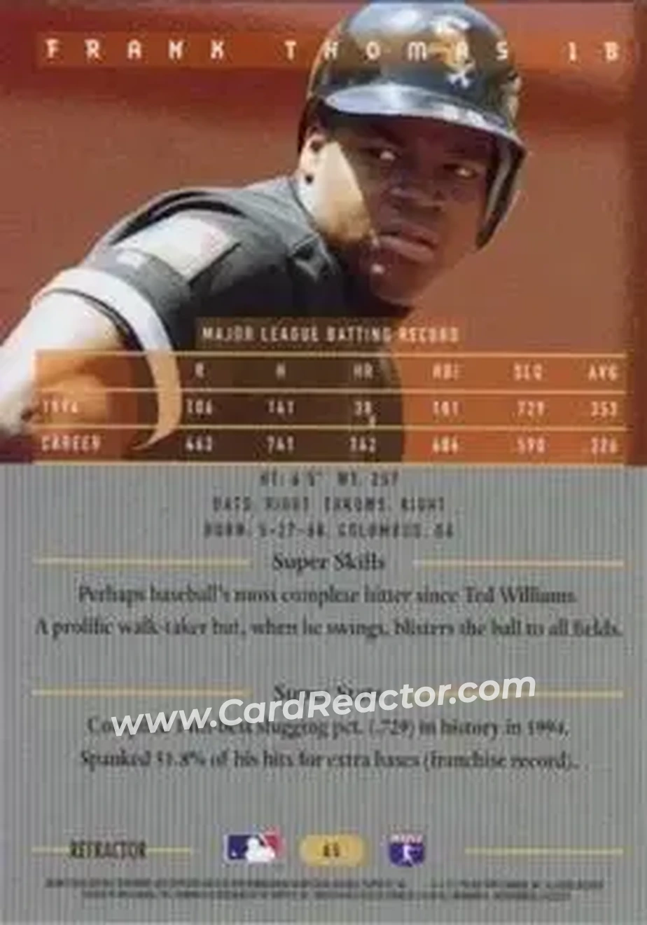 1995 Bowman's Best - Refractors #65 - Frank Thomas - Chicago White Sox - Back 1995 Bowman's Best - Refractors #65 - Frank Thomas - Chicago White Sox - Back