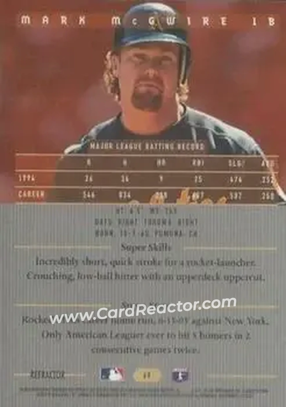 1995 Bowman's Best - Refractors #69 - Mark McGwire - Oakland Athletics - Back 1995 Bowman's Best - Refractors #69 - Mark McGwire - Oakland Athletics - Back