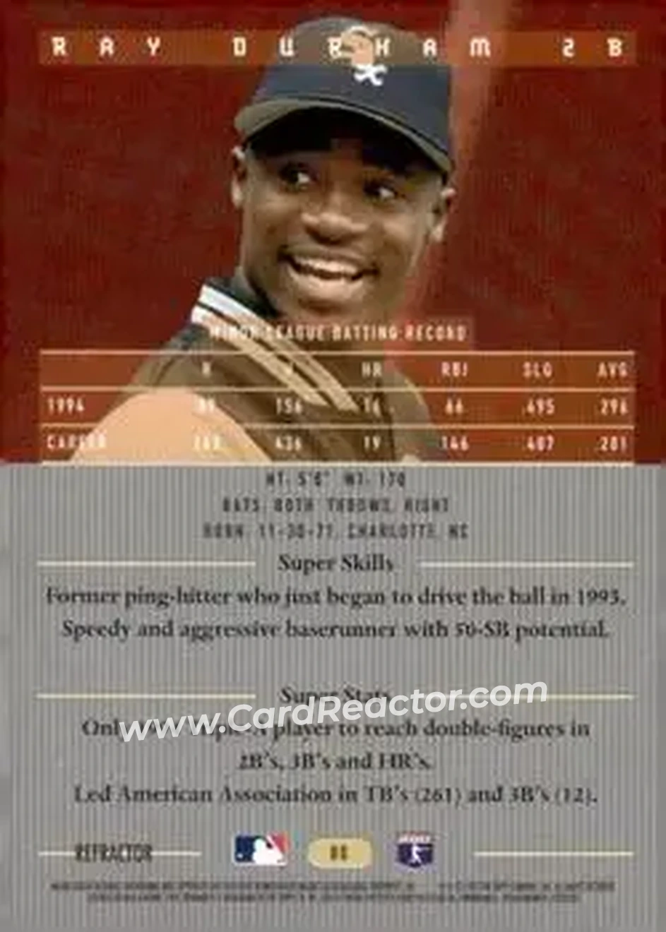 1995 Bowman's Best - Refractors #80 - Ray Durham - Chicago White Sox - Back