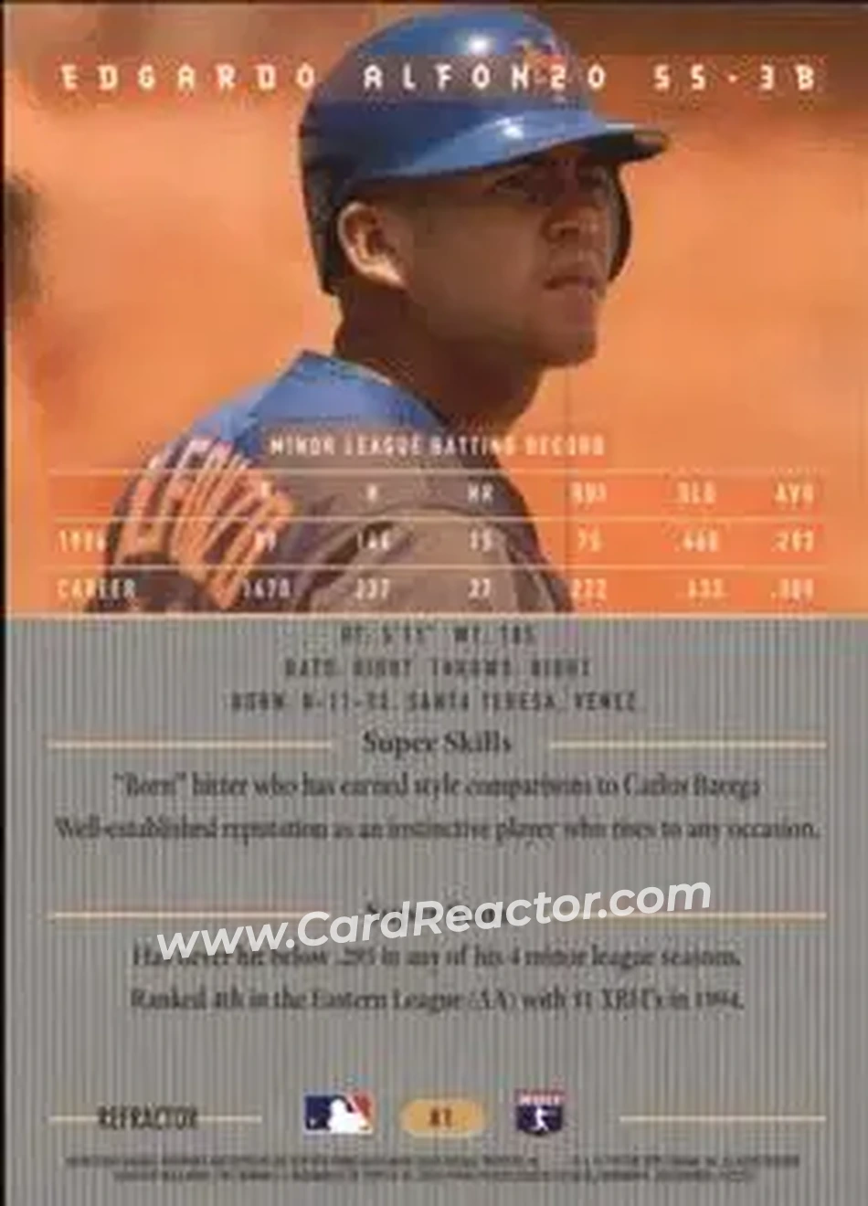 1995 Bowman's Best - Refractors #81 - Edgardo Alfonzo - New York Mets - Back 1995 Bowman's Best - Refractors #81 - Edgardo Alfonzo - New York Mets - Back