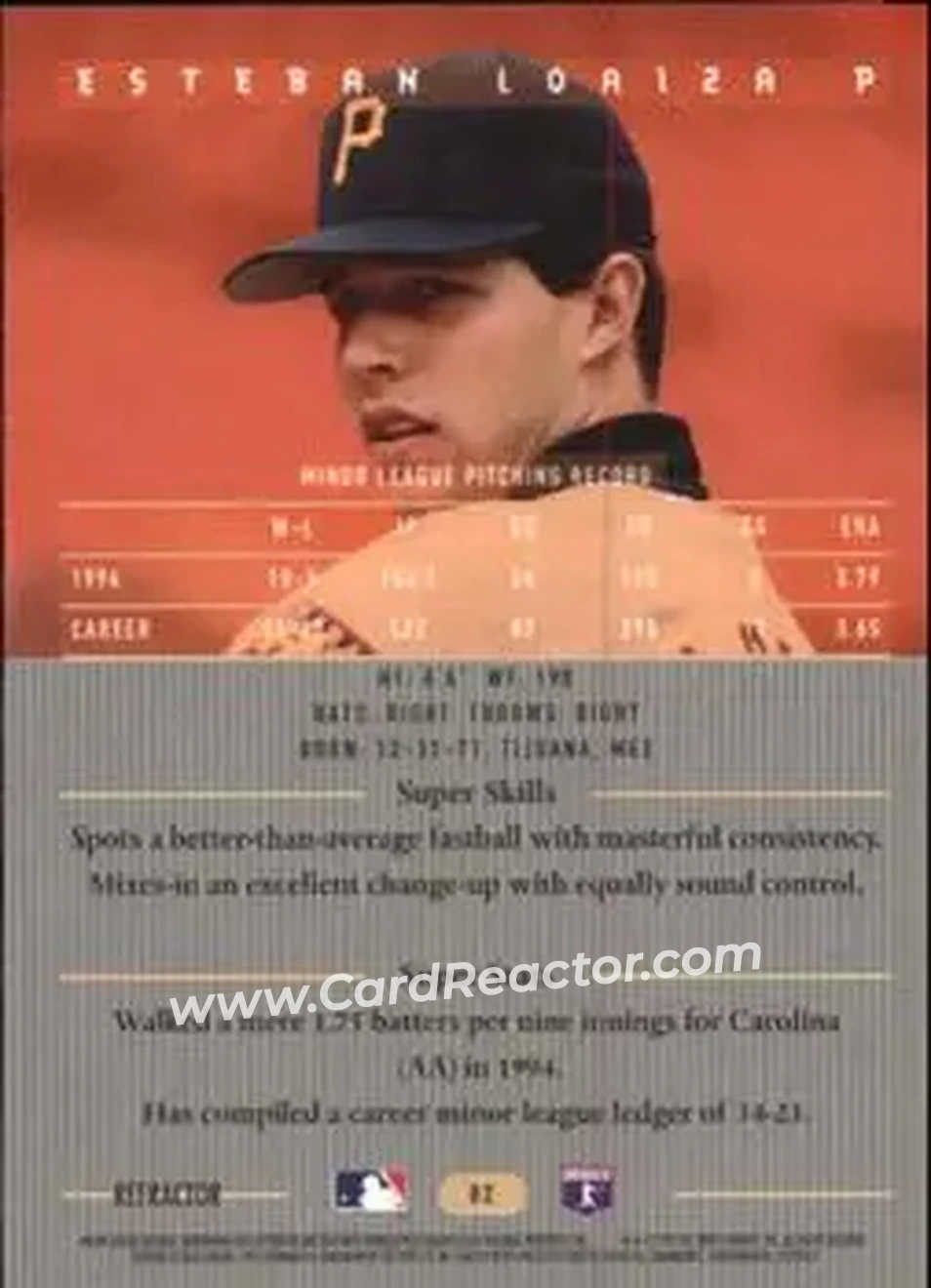 1995 Bowman's Best - Refractors #82 - Esteban Loaiza - Pittsburgh Pirates - Back 1995 Bowman's Best - Refractors #82 - Esteban Loaiza - Pittsburgh Pirates - Back