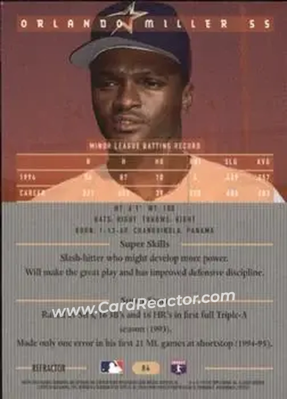1995 Bowman's Best - Refractors #84 - Orlando Miller - Houston Astros - Back 1995 Bowman's Best - Refractors #84 - Orlando Miller - Houston Astros - Back