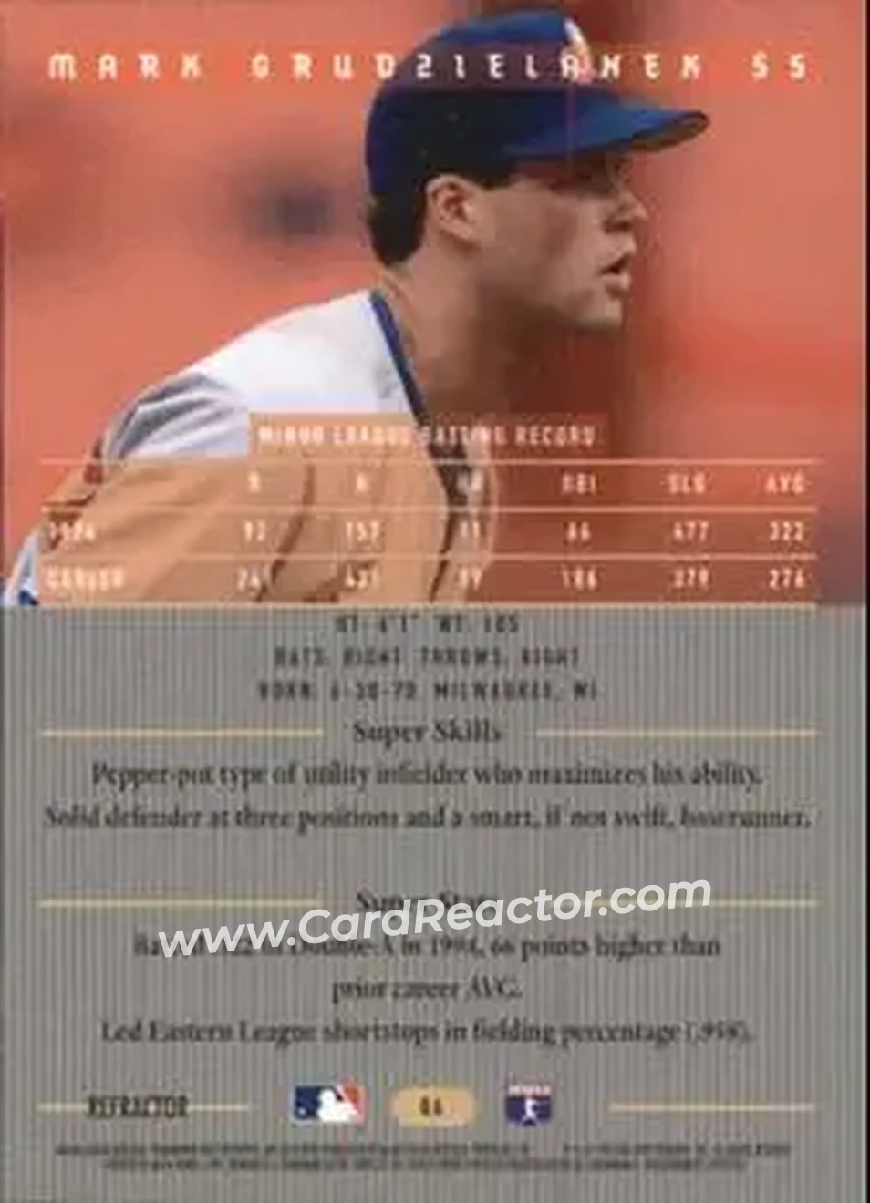 1995 Bowman's Best - Refractors #86 - Mark Grudzielanek - Montreal Expos - Back 1995 Bowman's Best - Refractors #86 - Mark Grudzielanek - Montreal Expos - Back