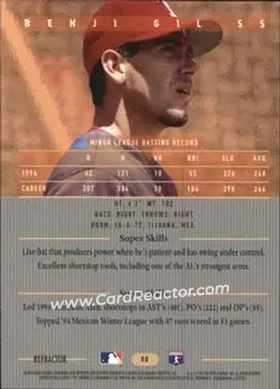 1995 Bowman's Best - Refractors #88 - Benji Gil - Texas Rangers - Back