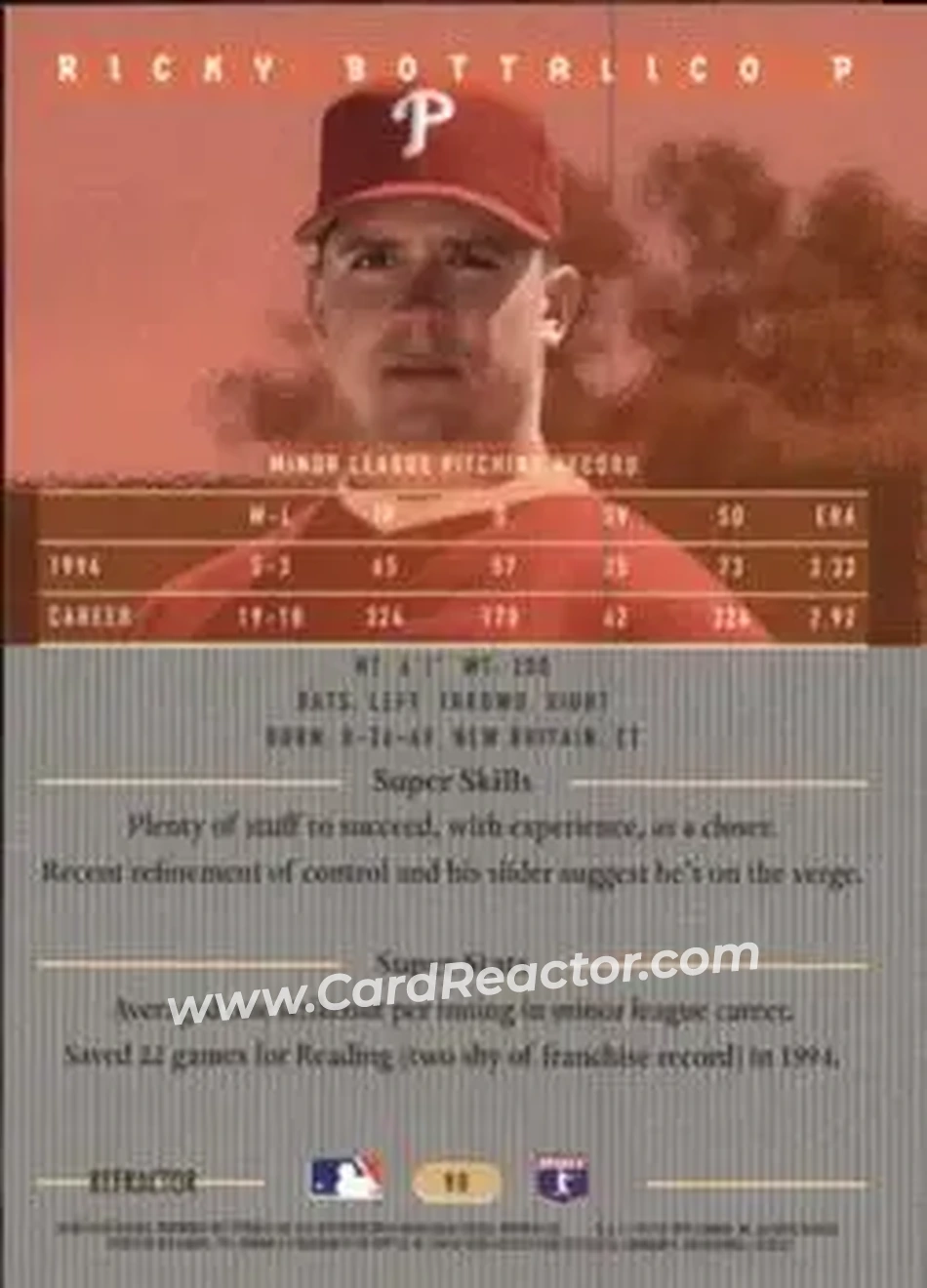 1995 Bowman's Best - Refractors #90 - Ricky Bottalico - Philadelphia Phillies - Back 1995 Bowman's Best - Refractors #90 - Ricky Bottalico - Philadelphia Phillies - Back