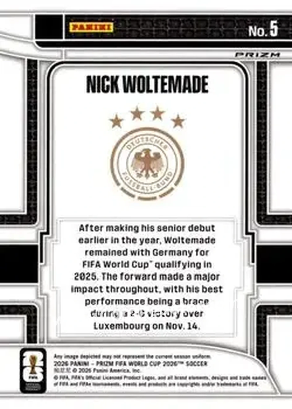 2026 Panini Prizm FIFA World Cup - Scorers Club Wave Prizms #5 - Nick Woltemade - Germany - Back