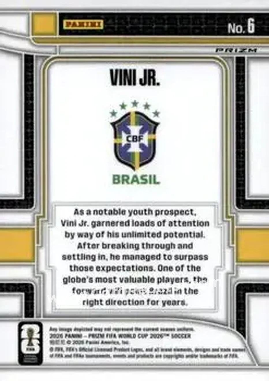 2026 Panini Prizm FIFA World Cup - Scorers Club Wave Prizms #6 - Vini Jr. - Brazil - Back