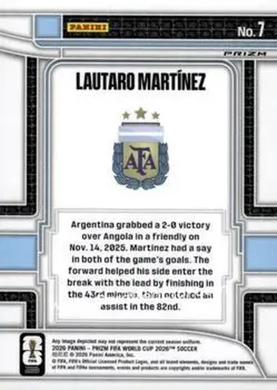2026 Panini Prizm FIFA World Cup - Scorers Club Wave Prizms #7 - Lautaro Martinez - Argentina - Back