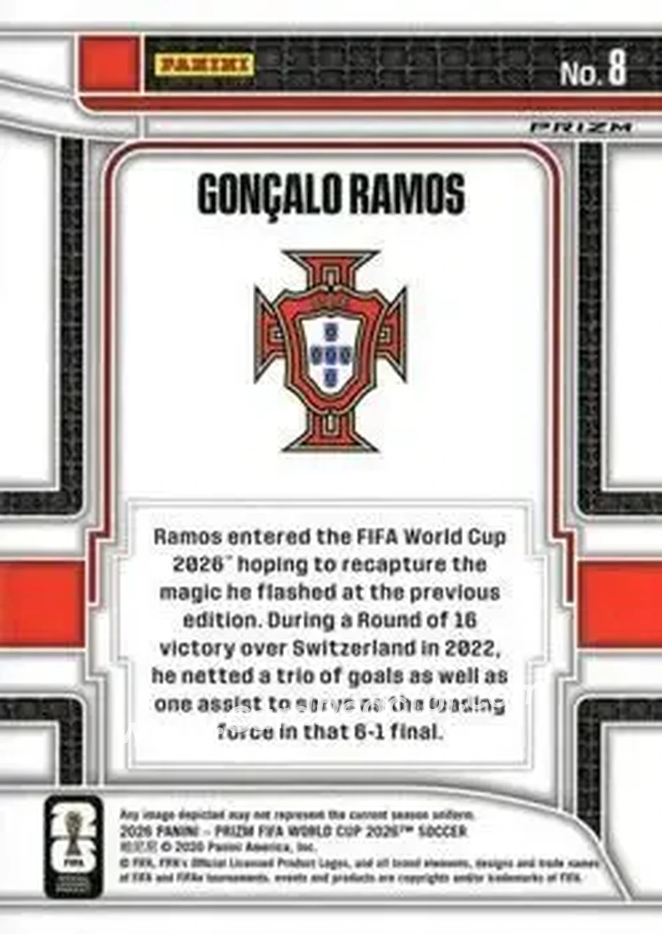 2026 Panini Prizm FIFA World Cup - Scorers Club Wave Prizms #8 - Goncalo Ramos - Portugal - Back
