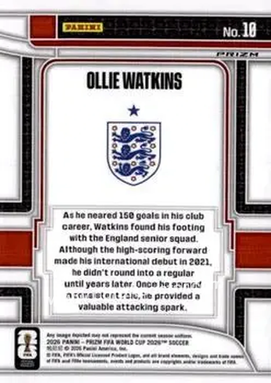 2026 Panini Prizm FIFA World Cup - Scorers Club Wave Prizms #10 - Ollie Watkins - England - Back