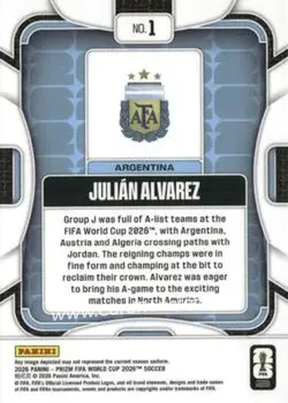 2026 Panini Prizm FIFA World Cup #1 - Julian Alvarez - Argentina - Back