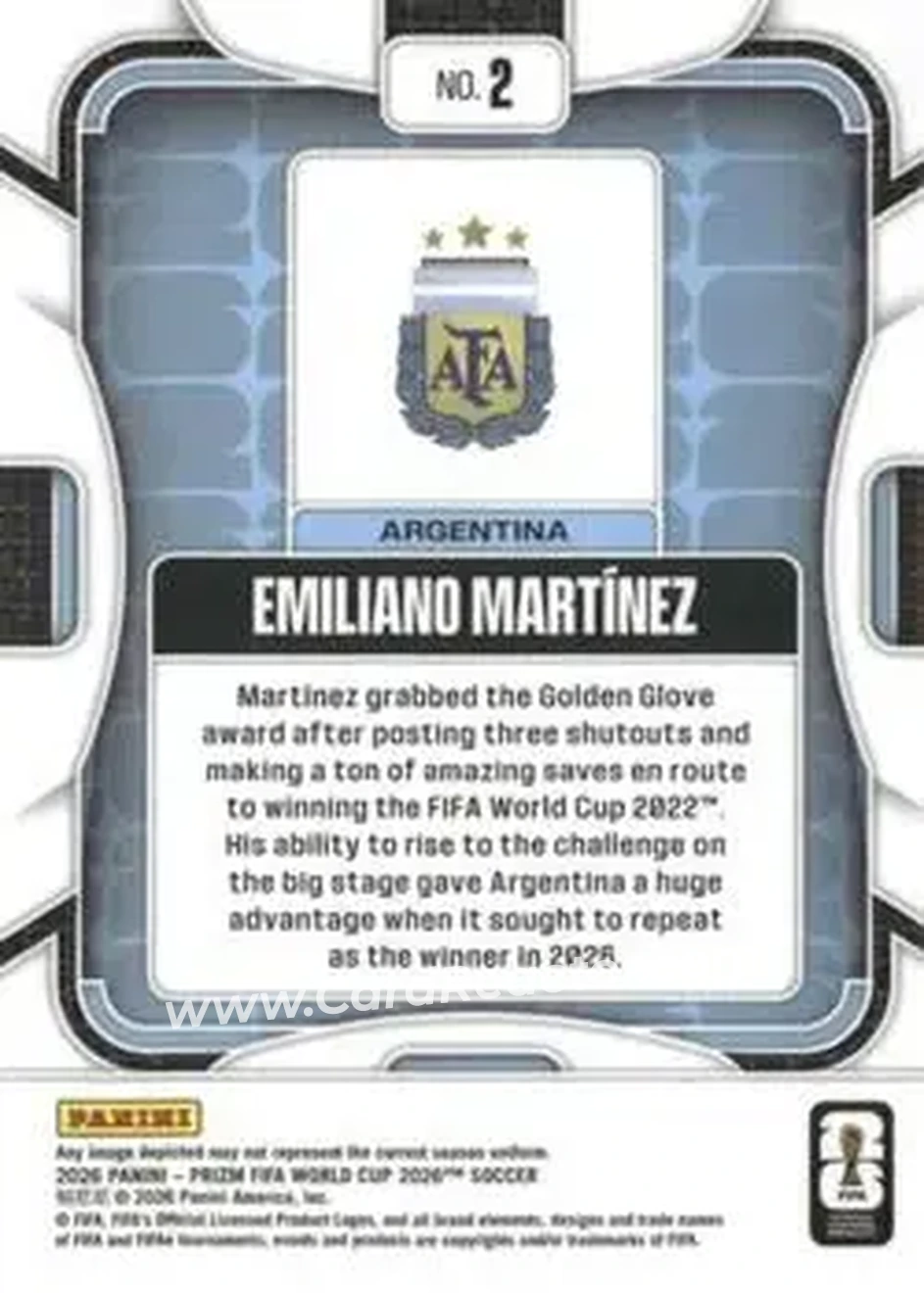 2026 Panini Prizm FIFA World Cup #2 - Emiliano Martinez - Argentina - Back