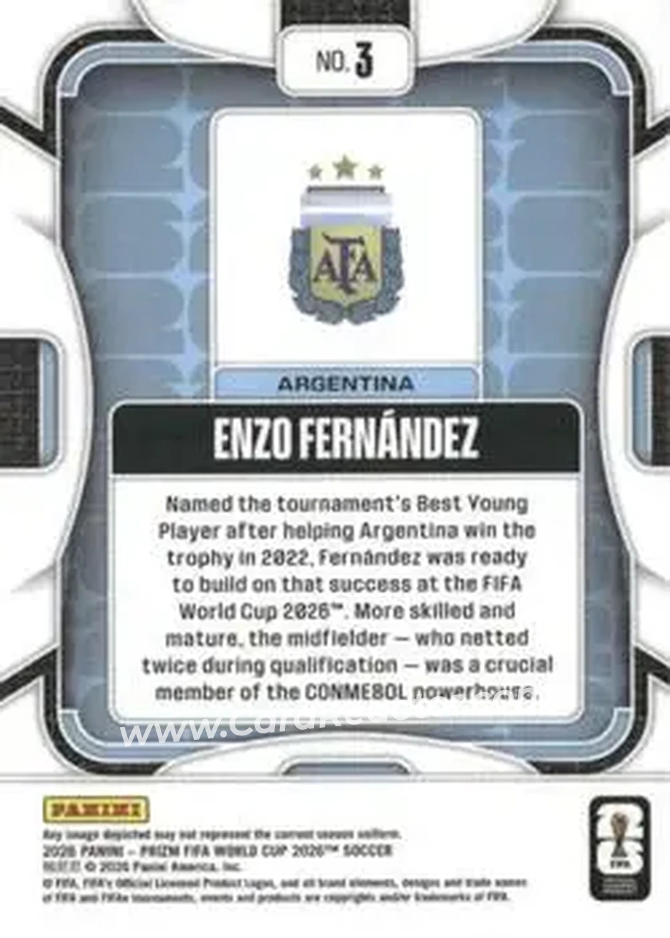 2026 Panini Prizm FIFA World Cup #3 - Enzo Fernandez - Argentina - Back