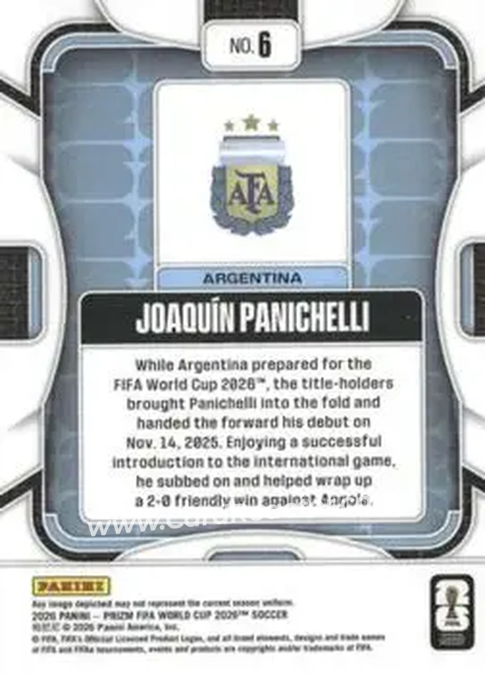 2026 Panini Prizm FIFA World Cup #6 - Joaquin Panichelli - Argentina - Back