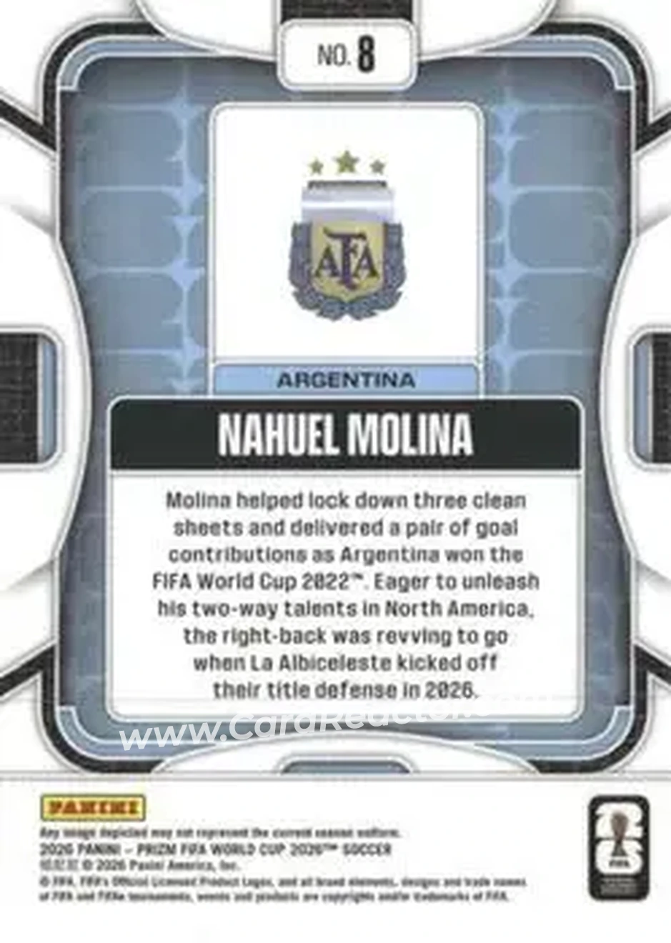 2026 Panini Prizm FIFA World Cup #8 - Nahuel Molina - Argentina - Back