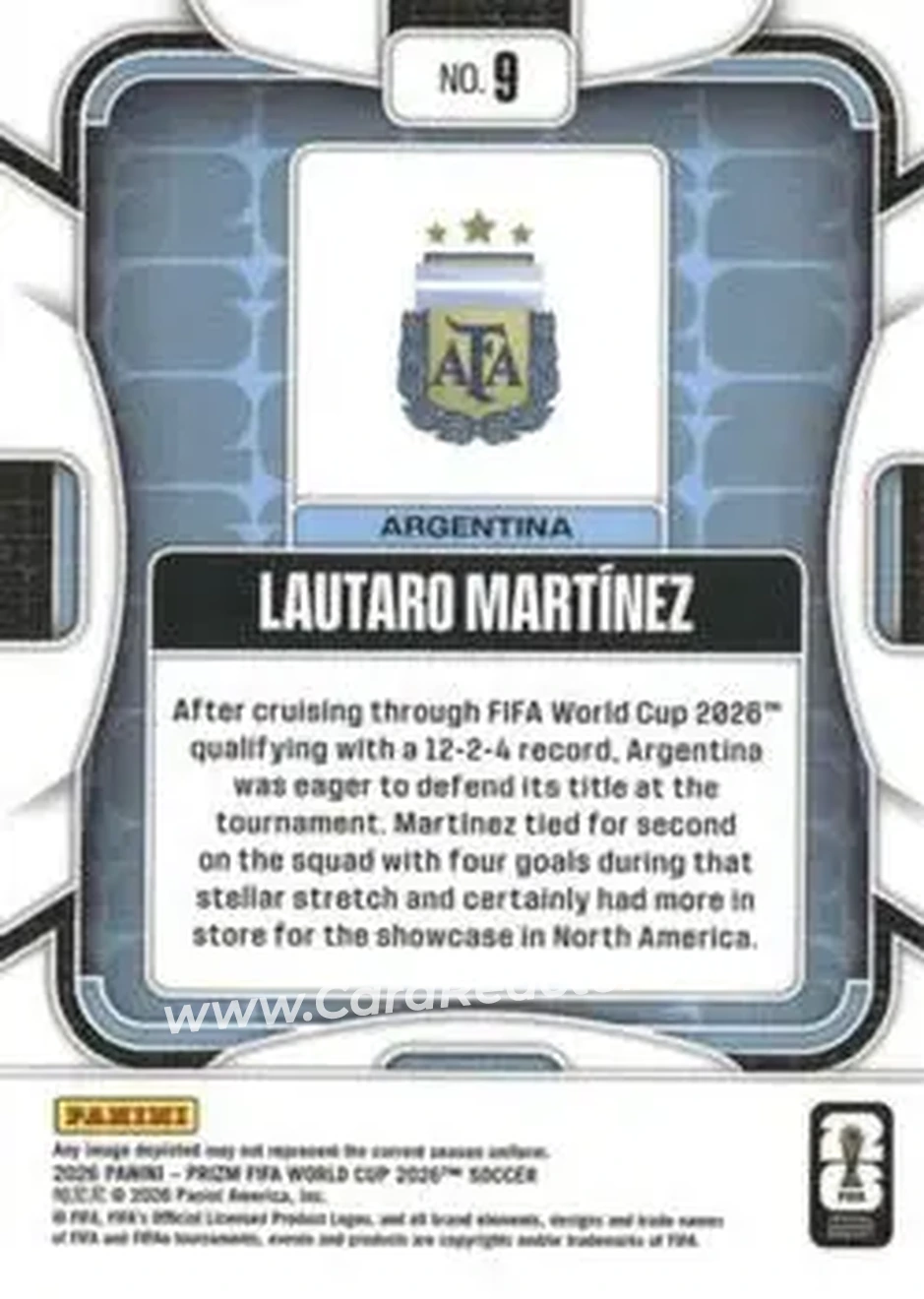 2026 Panini Prizm FIFA World Cup #9 - Lautaro Martinez - Argentina - Back