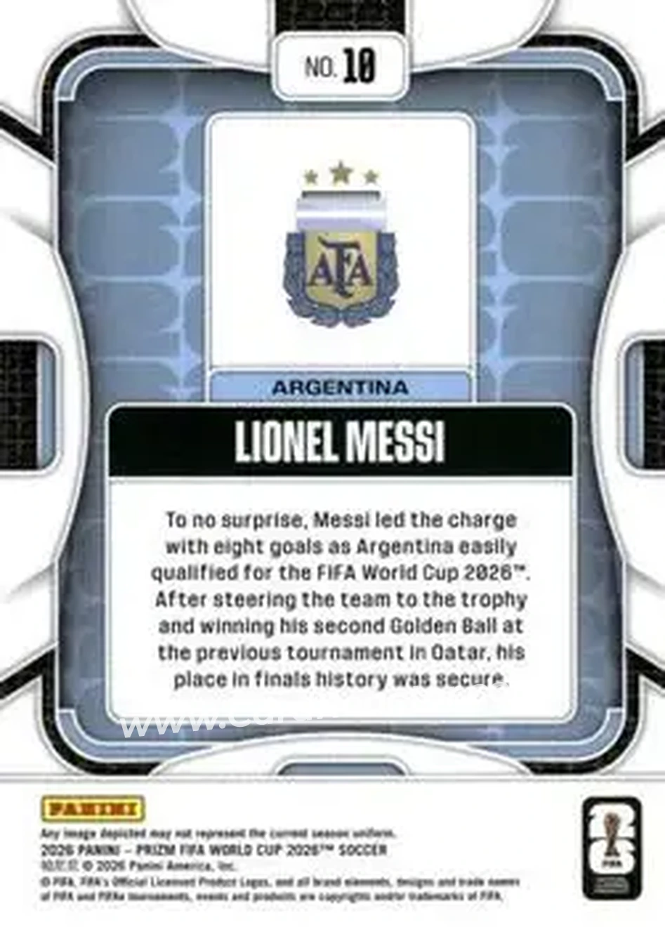 2026 Panini Prizm FIFA World Cup #10 - Messi - Argentina - Back