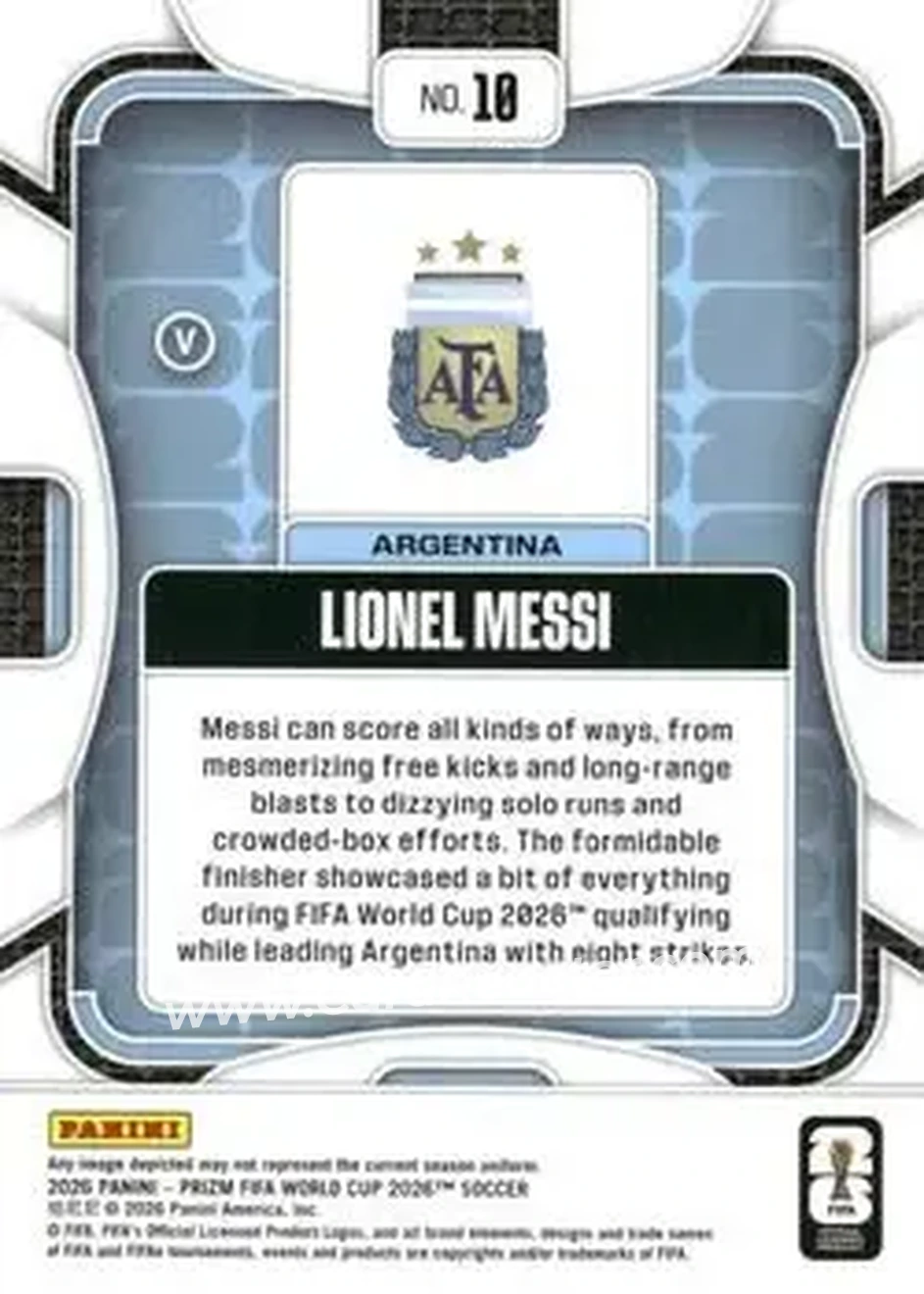 2026 Panini Prizm FIFA World Cup #10 - Messi - Argentina - Back