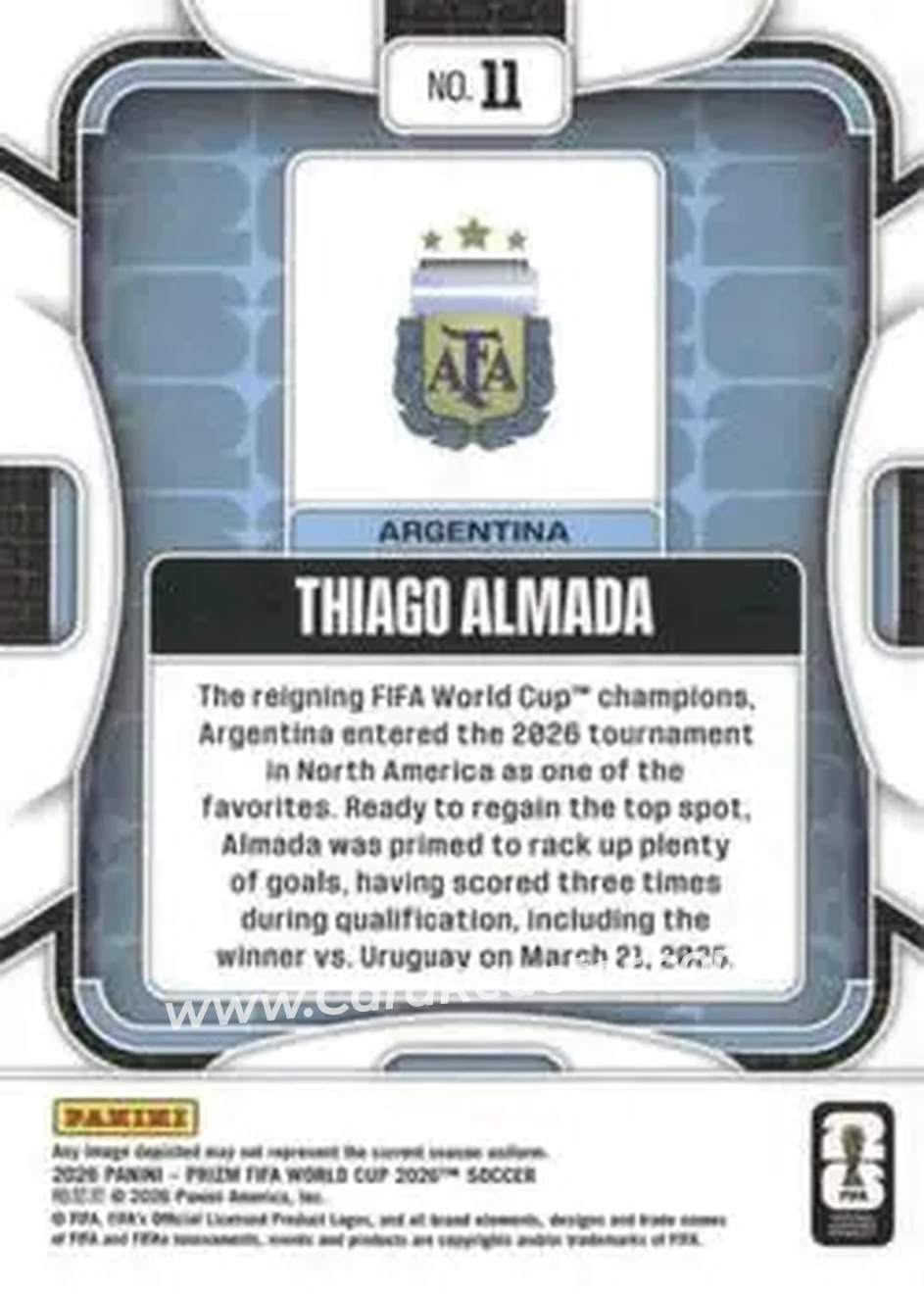 2026 Panini Prizm FIFA World Cup #11 - Thiago Almada - Argentina - Back