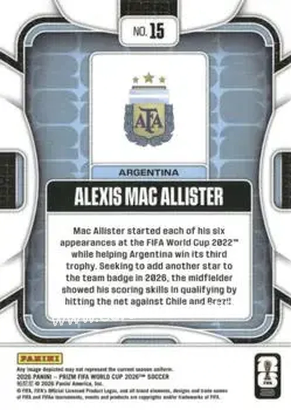 2026 Panini Prizm FIFA World Cup #15 - Alexis Mac Allister - Argentina - Back
