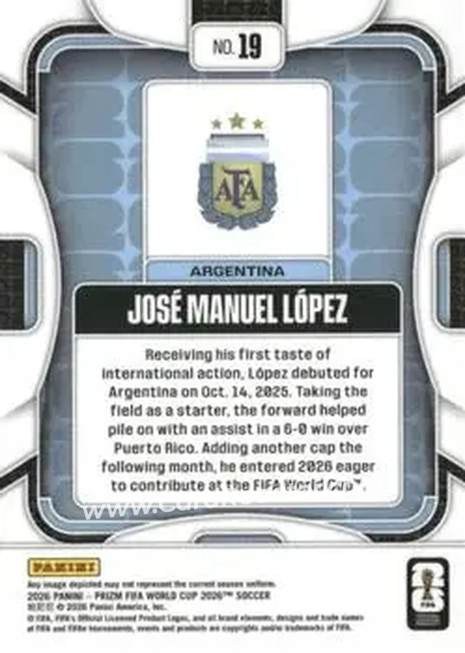 2026 Panini Prizm FIFA World Cup #19 - Jose Manuel Lopez - Argentina - Back