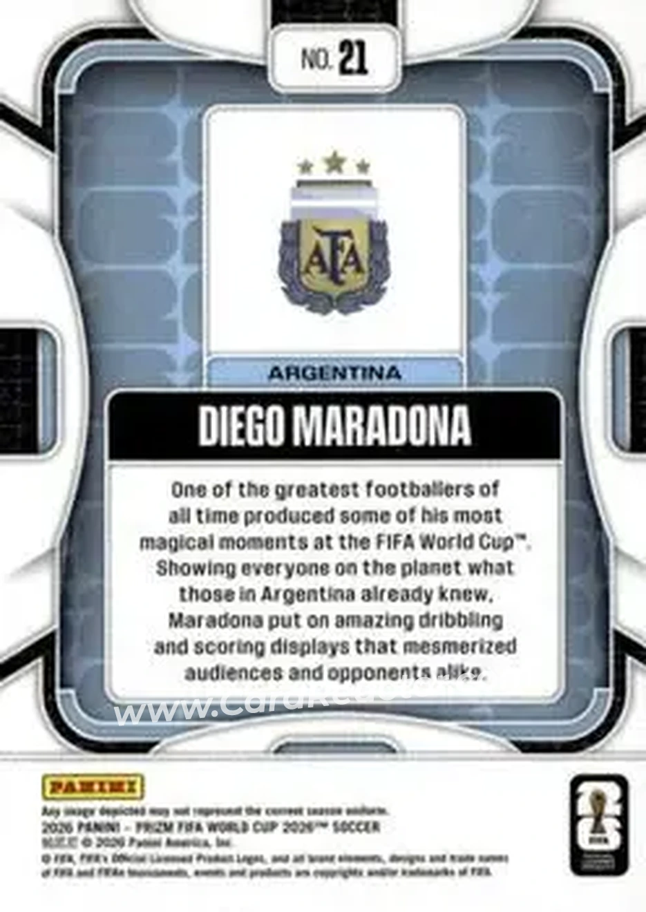 2026 Panini Prizm FIFA World Cup #21 - Diego Maradona - Argentina - Back