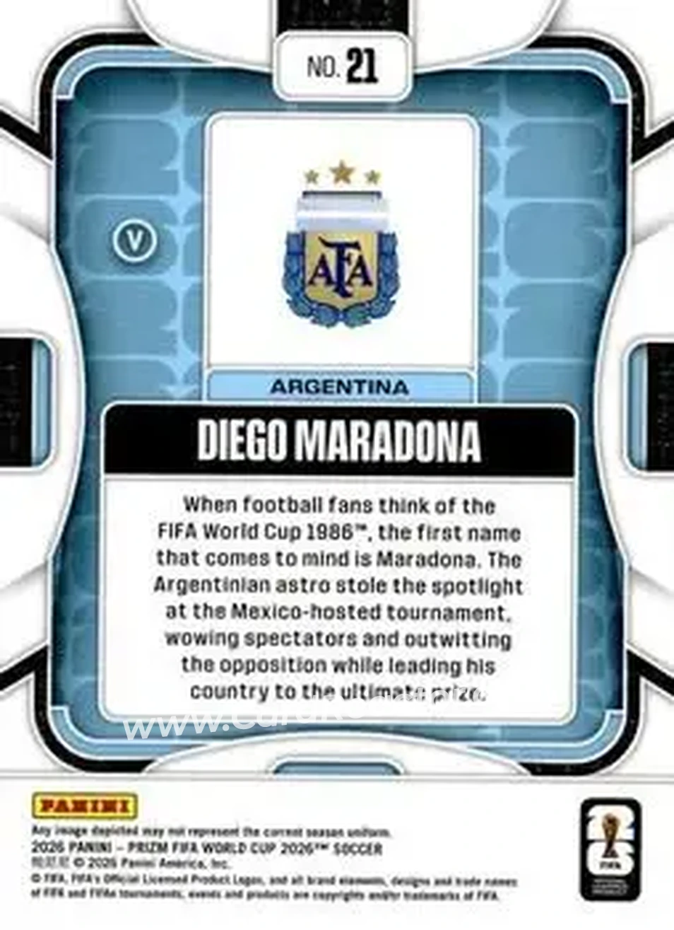 2026 Panini Prizm FIFA World Cup #21 - Diego Maradona - Argentina - Back