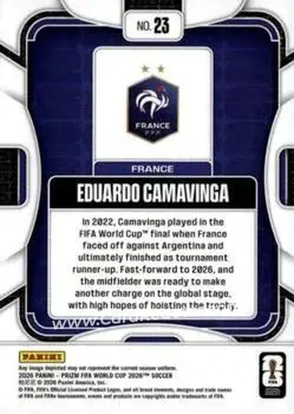 2026 Panini Prizm FIFA World Cup #23 - Eduardo Camavinga - France - Back