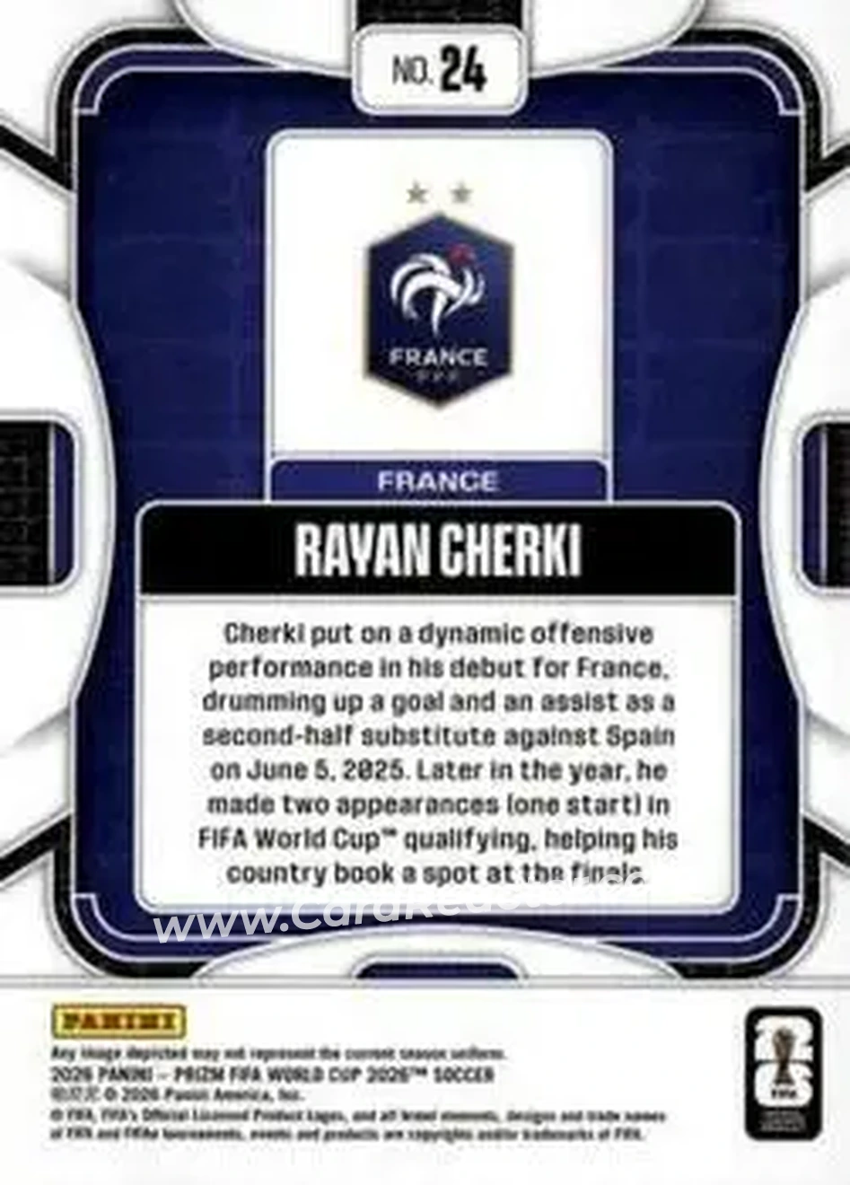 2026 Panini Prizm FIFA World Cup #24 - Rayan Cherki - France - Back