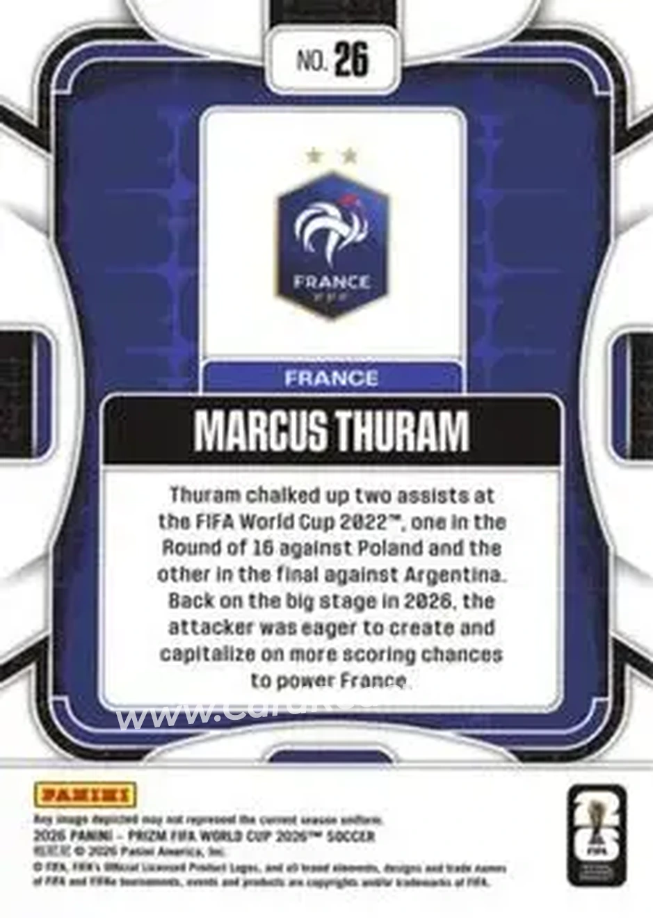 2026 Panini Prizm FIFA World Cup #26 - Marcus Thuram - France - Back