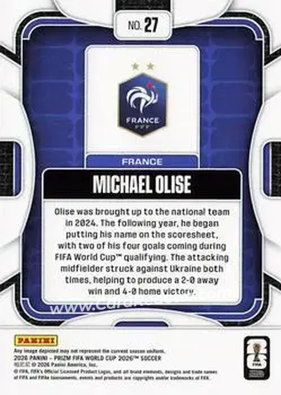 2026 Panini Prizm FIFA World Cup #27 - Michael Olise - France - Back