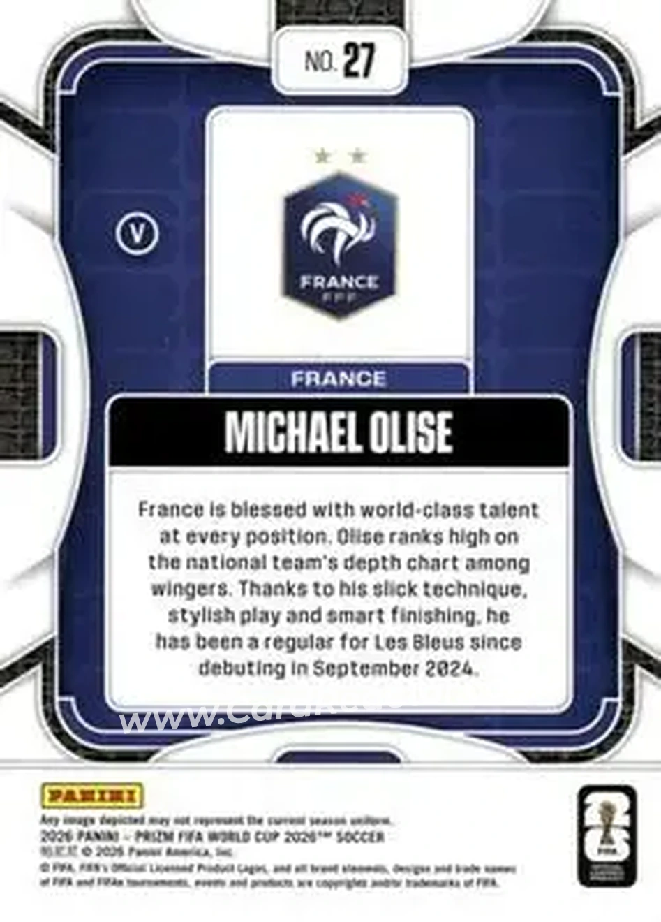 2026 Panini Prizm FIFA World Cup #27 - Michael Olise - France - Back