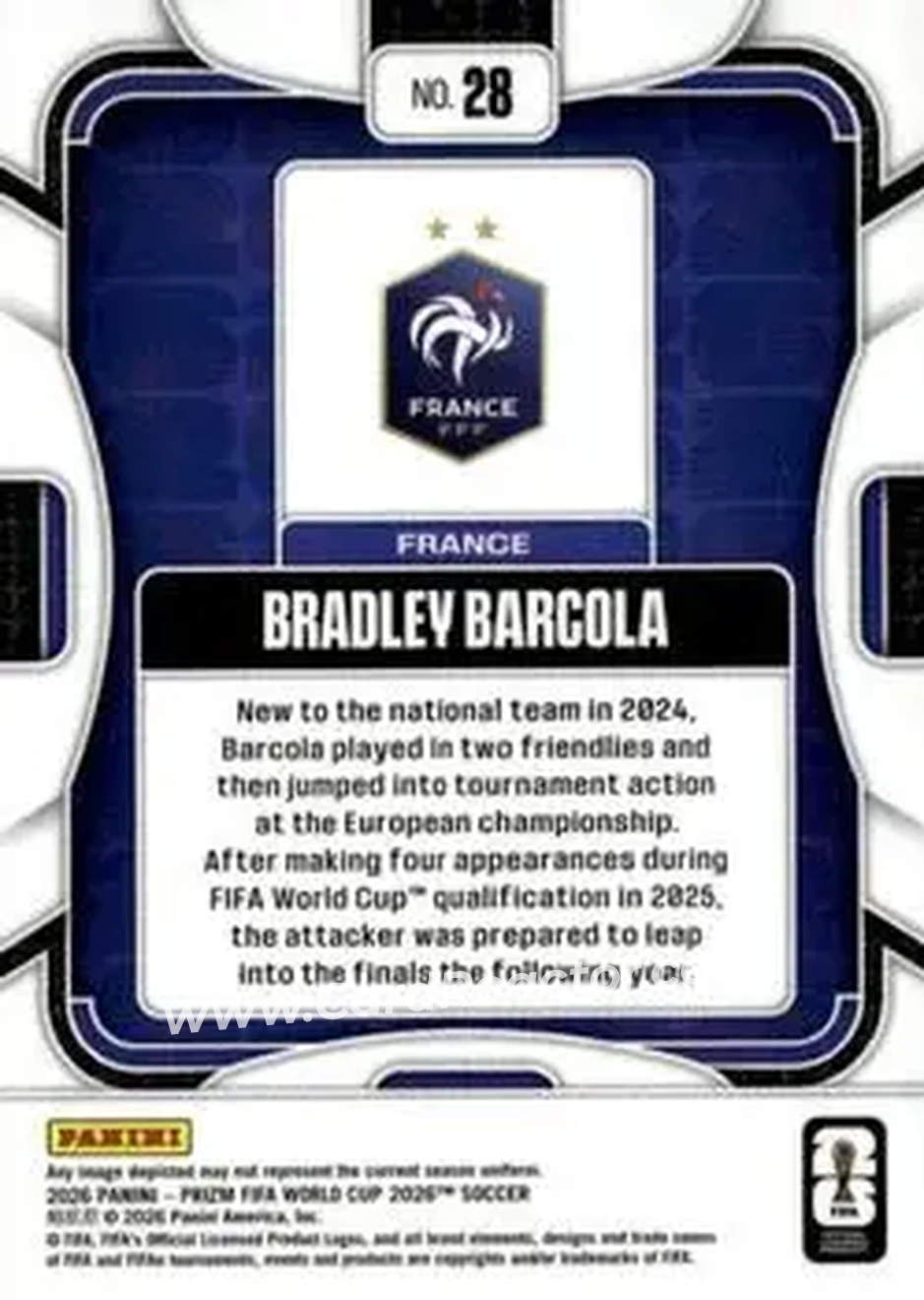 2026 Panini Prizm FIFA World Cup #28 - Bradley Barcola - France - Back