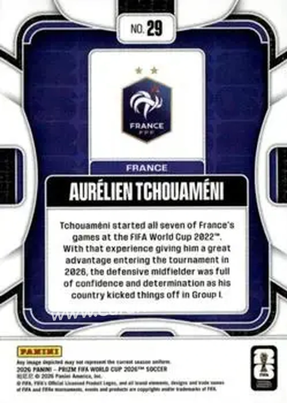 2026 Panini Prizm FIFA World Cup #29 - Aurelien Tchouameni - France - Back