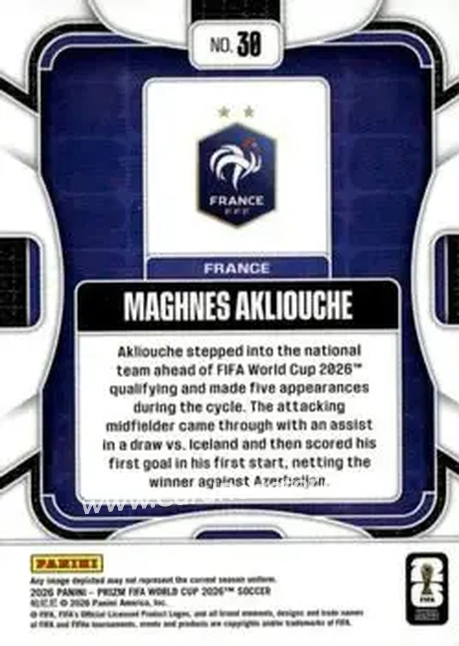 2026 Panini Prizm FIFA World Cup #30 - Maghnes Akliouche - France - Back